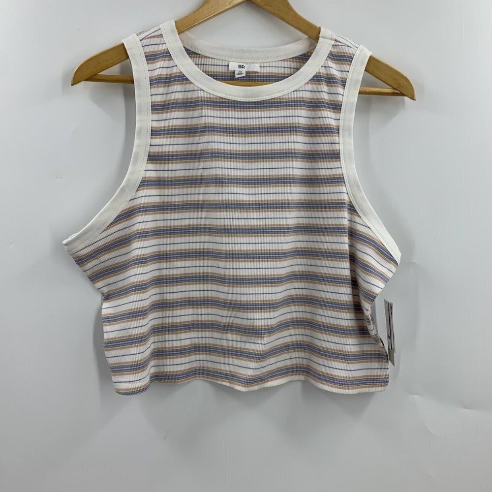 Nordstrom BP Women's White Kalee Stripe Cotton Rib Knit Ringer Tank Size 2X NWT